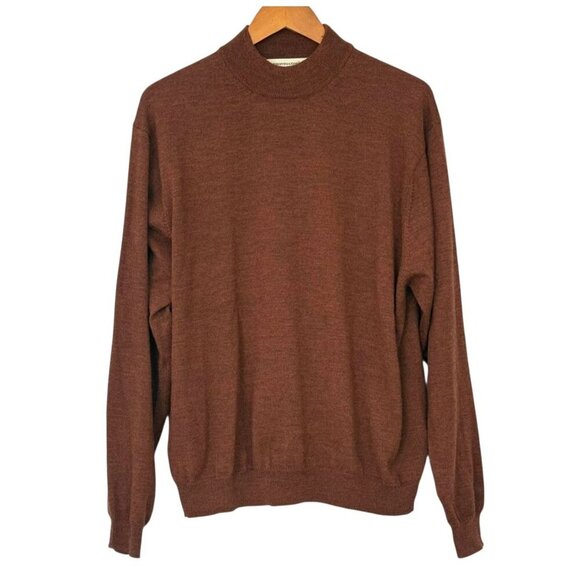 Pronto Uomo Men's Extra Fine Merino Wool Sweater Brown Pullover Mock Neck Size L - Picture 1 of 9